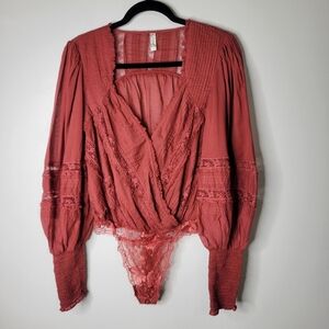 Free People Red Lace Bodysuit